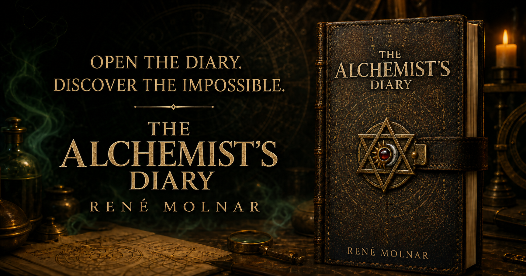 Open the diary. Discover the impossible. The Alchemist’s Diary by René Molnar.